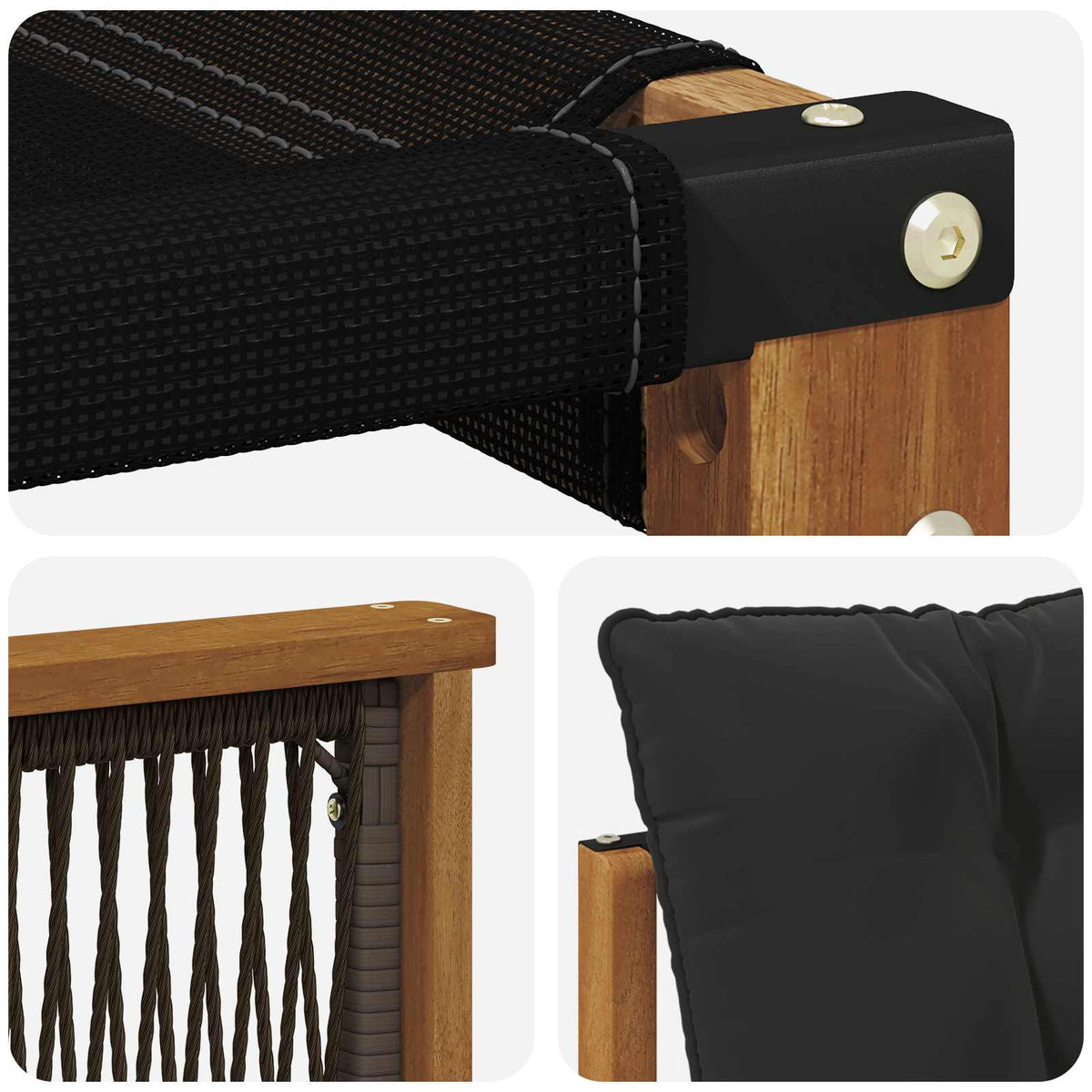 Set vanjskih sofa 6 kom. Prirodna i crna Čvrsto drvo akacije