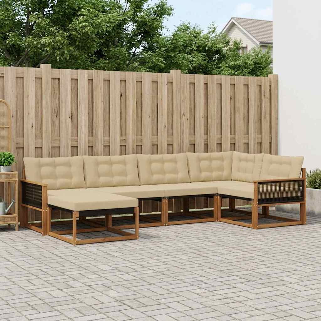 Set vanjskih sofa 6 kom. Prirodna i bež Čvrsto drvo akacije