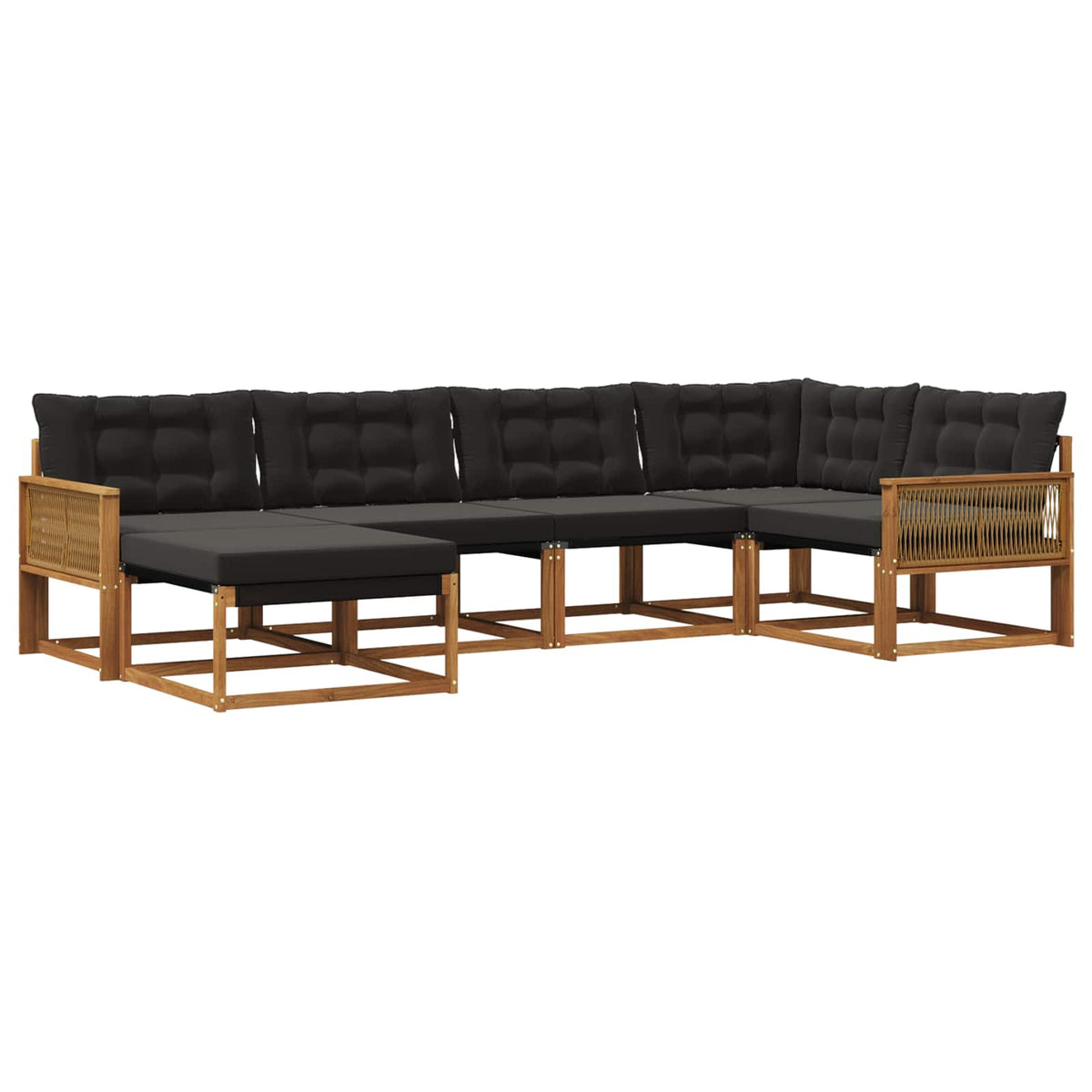 Set vanjskih sofa 6 kom. Prirodna i crna Čvrsto drvo akacije