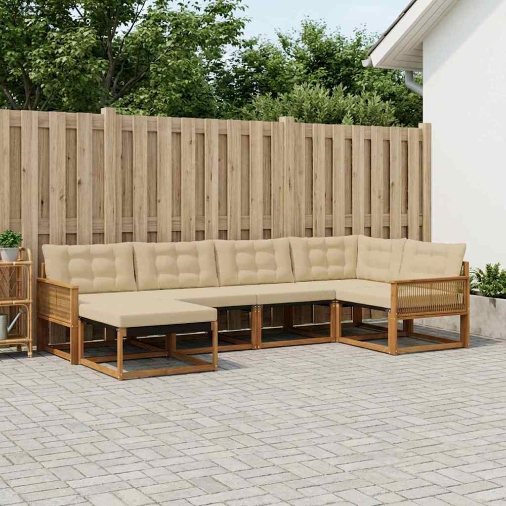 Set vanjskih sofa 6 kom. Prirodna i bež Čvrsto drvo akacije
