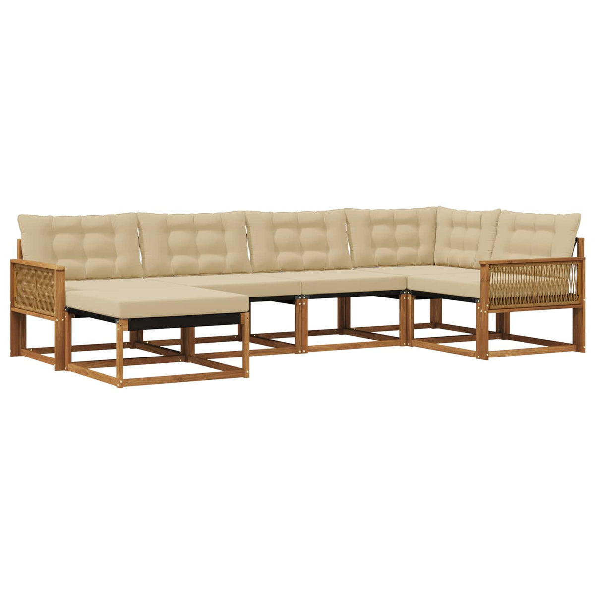 Set vanjskih sofa 6 kom. Prirodna i bež Čvrsto drvo akacije