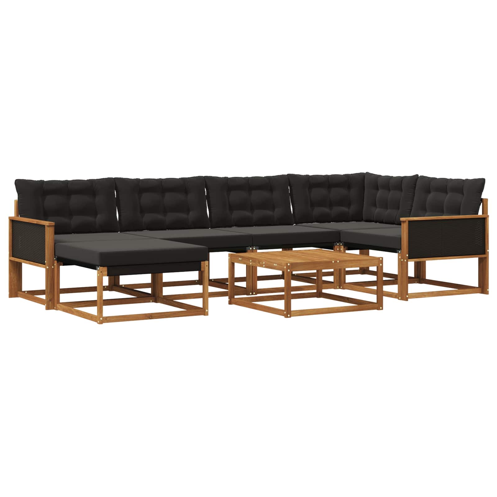 Set vanjskih sofa 7 pcs Prirodna i crna Čvrsto drvo akacije