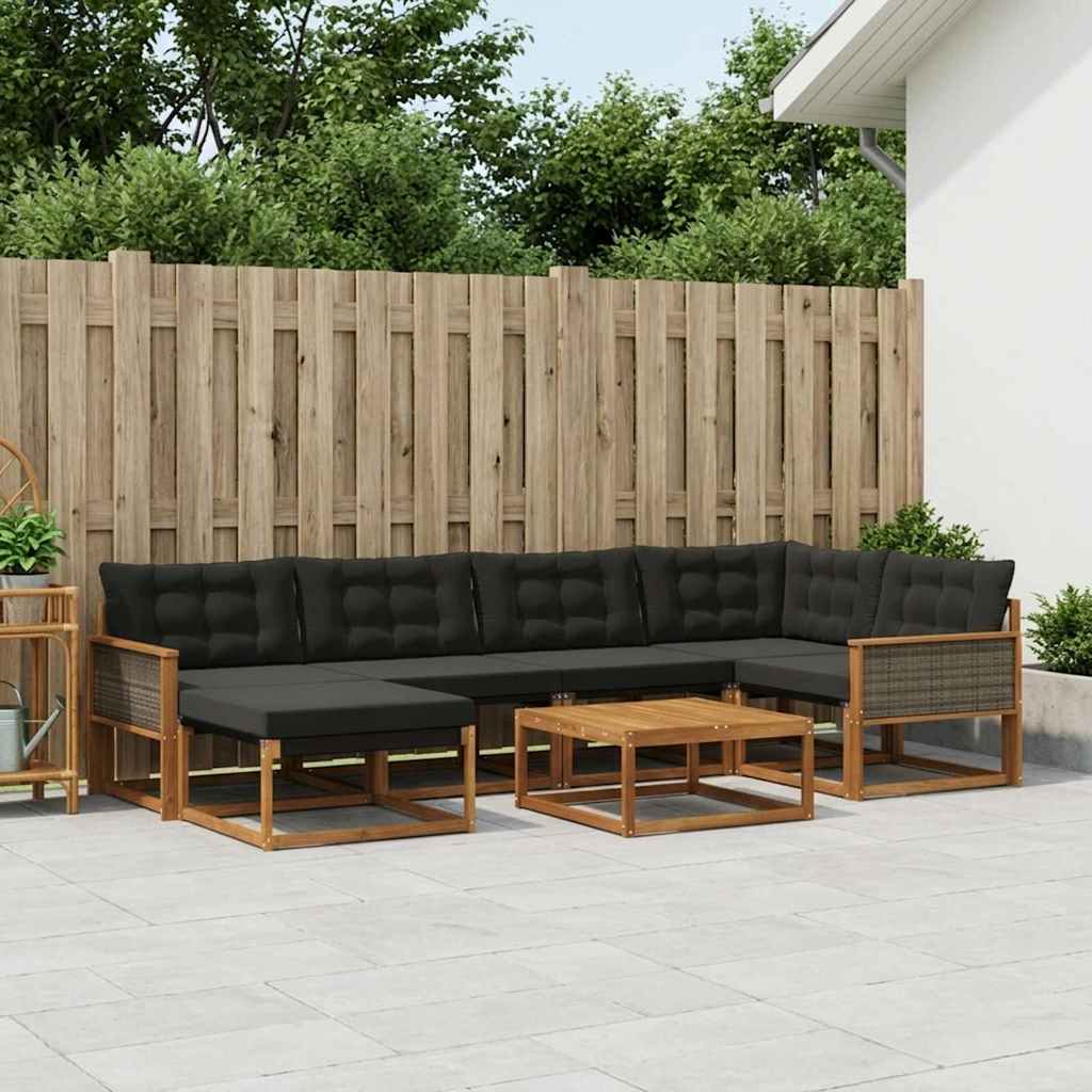 Set vanjskih sofa 7 pcs Prirodna i crna Čvrsto drvo akacije