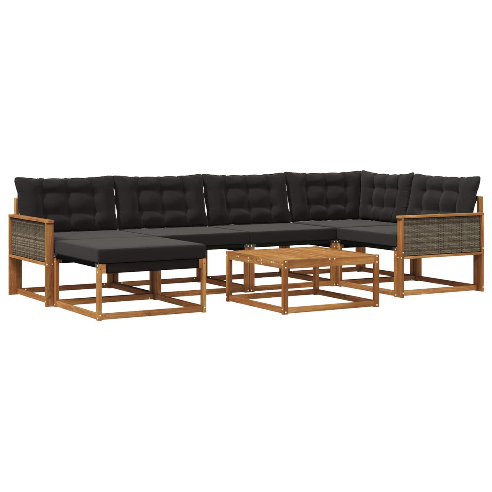 Set vanjskih sofa 7 pcs Prirodna i crna Čvrsto drvo akacije
