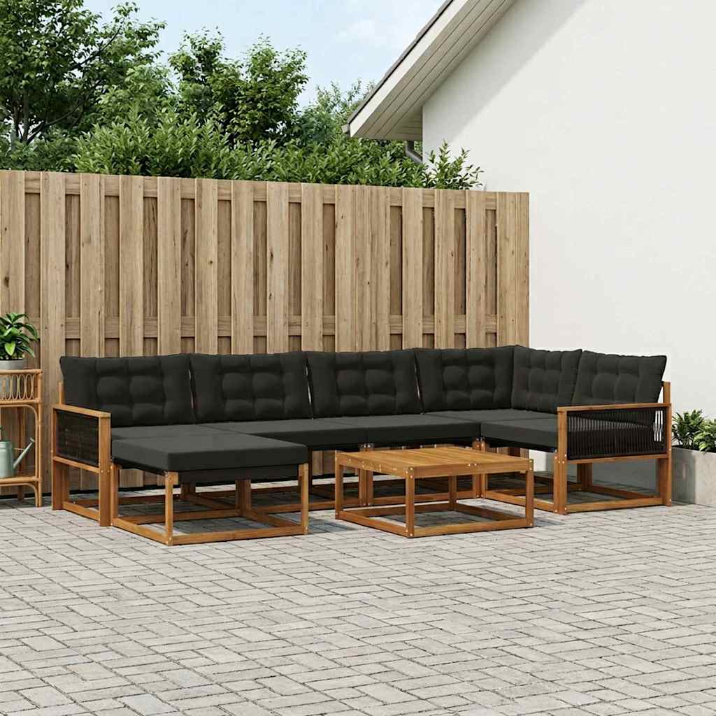 Set vanjskih sofa 7 pcs Prirodna i crna Čvrsto drvo akacije