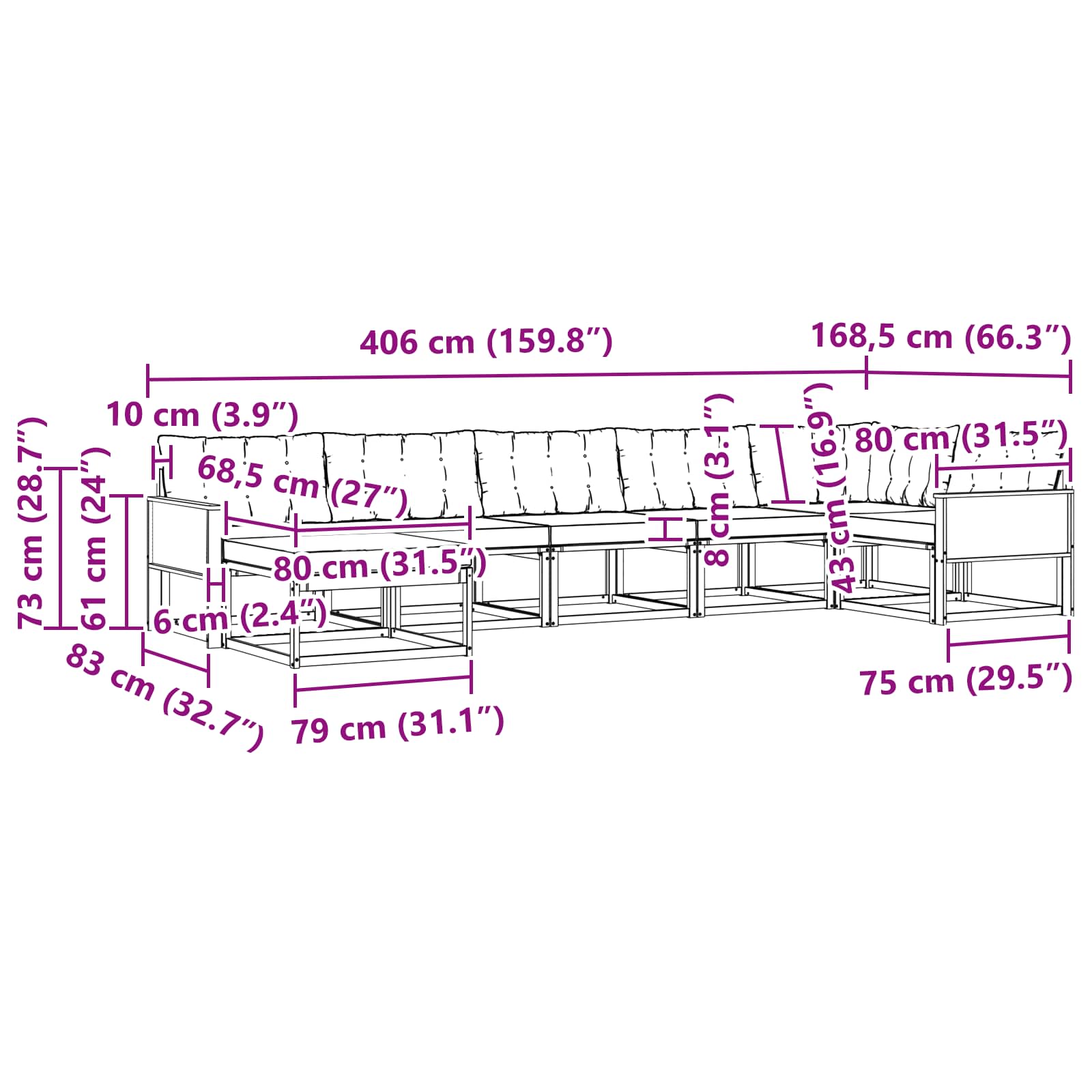 Set vanjskih sofa 7 kom. Prirodna i krem Čvrsto drvo akacije