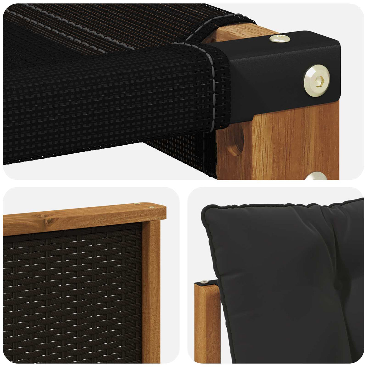Set vanjskih sofa 7 kom. Prirodna i crna Čvrsto drvo akacije