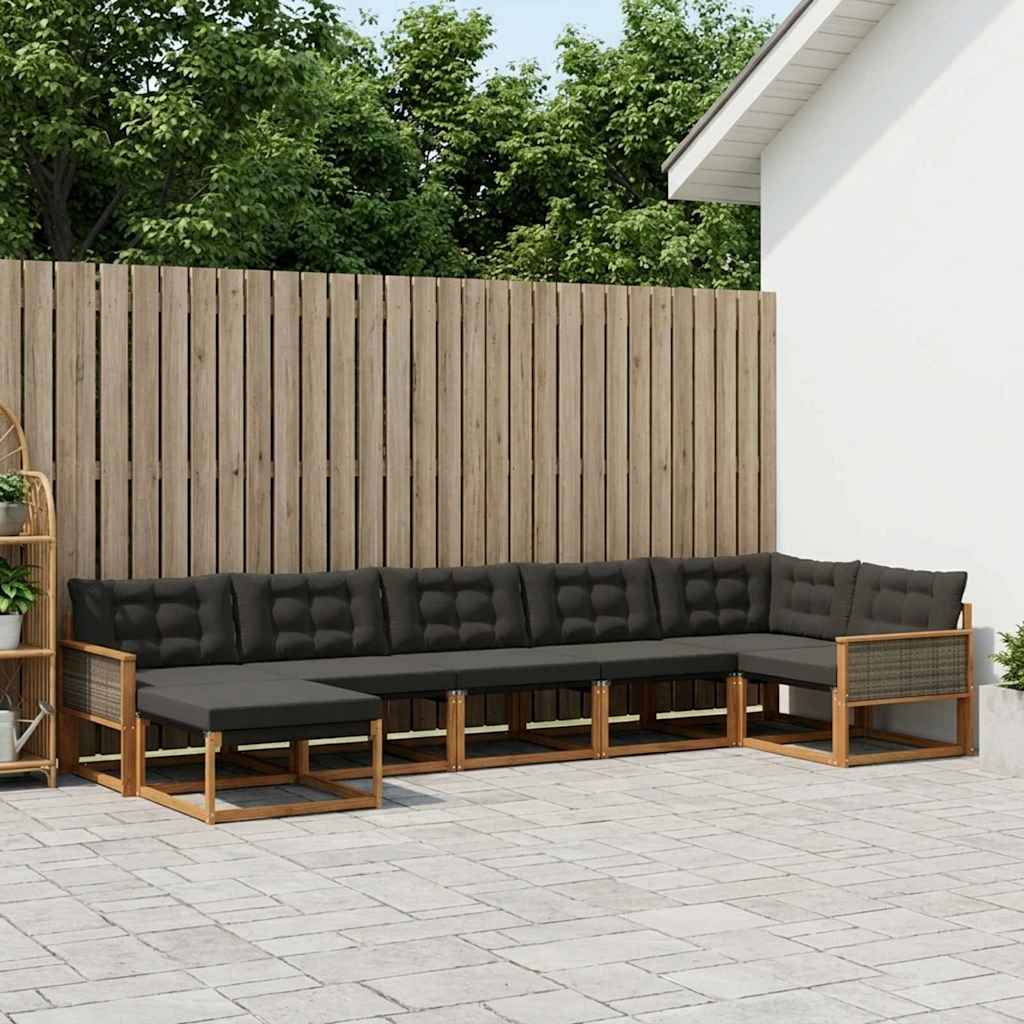 Set vanjskih sofa s jastukom 7 pcs Prirodna i crna