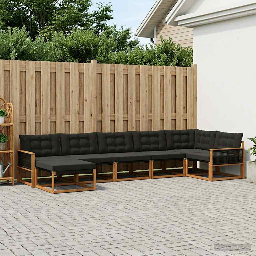 Set vanjskih sofa 7 kom. Prirodna i crna Čvrsto drvo akacije