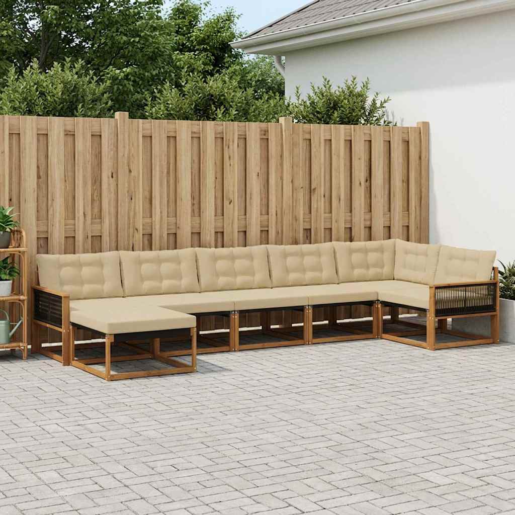 Set vanjskih sofa 7 kom. Prirodna i bež Čvrsto drvo akacije