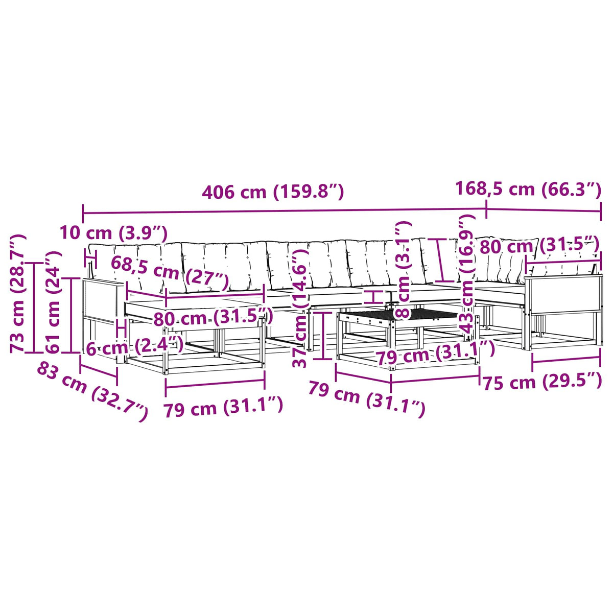 Set vanjskih sofa 8 kom. Prirodna i krem Poliester