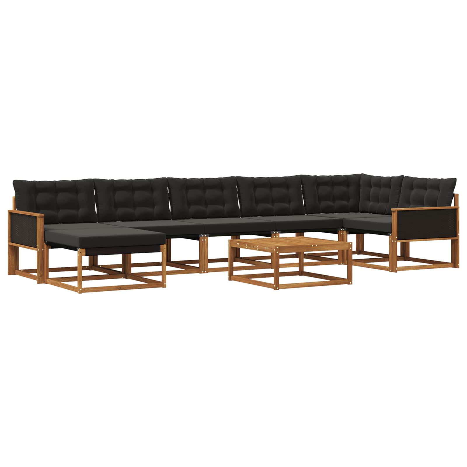 Set vanjskih sofa 8 pcs Prirodna i crna Čvrsto drvo akacije