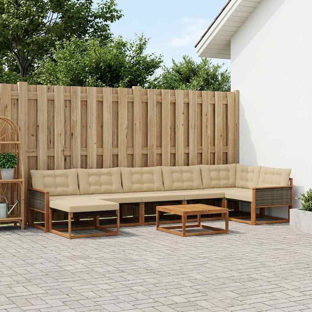 Set vanjskih sofa 8 pcs Prirodna i bež Čvrsto drvo akacije