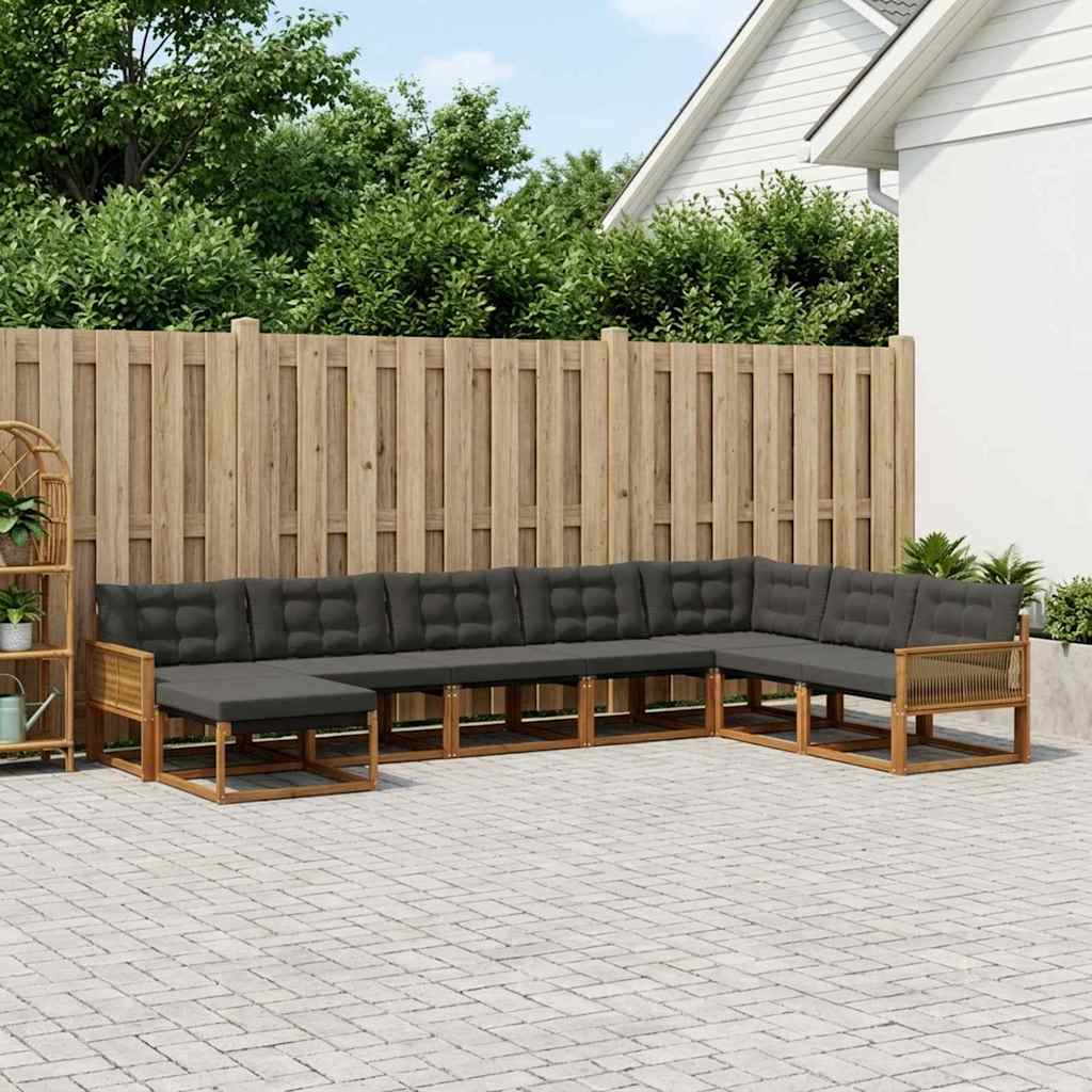 Set vanjskih sofa 8 kom. Prirodna i crna Čvrsto drvo akacije