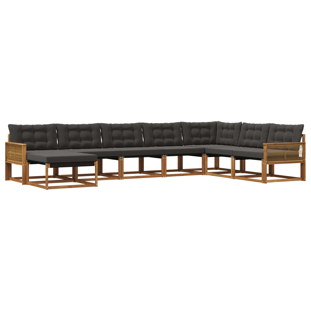 Set vanjskih sofa 8 kom. Prirodna i crna Čvrsto drvo akacije