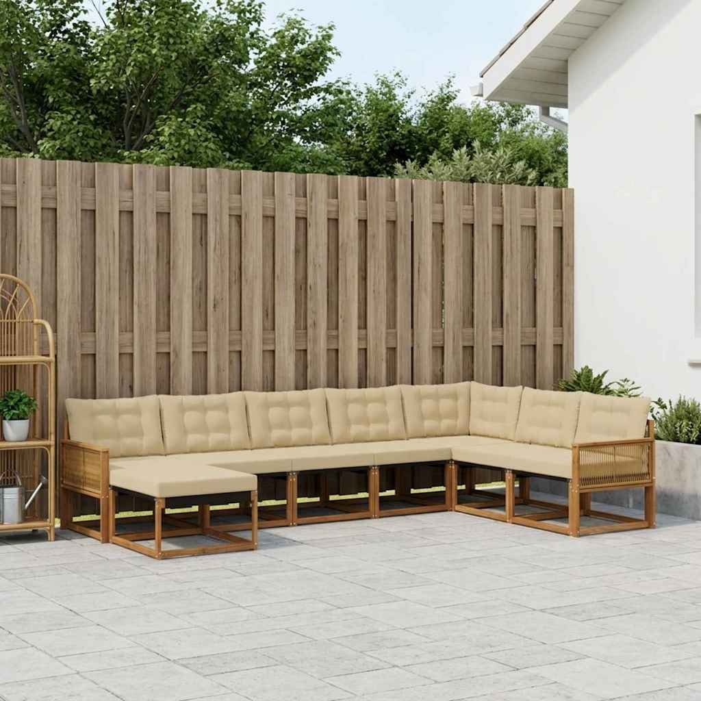Set vanjskih sofa 8 kom. Prirodna i bež Čvrsto drvo akacije