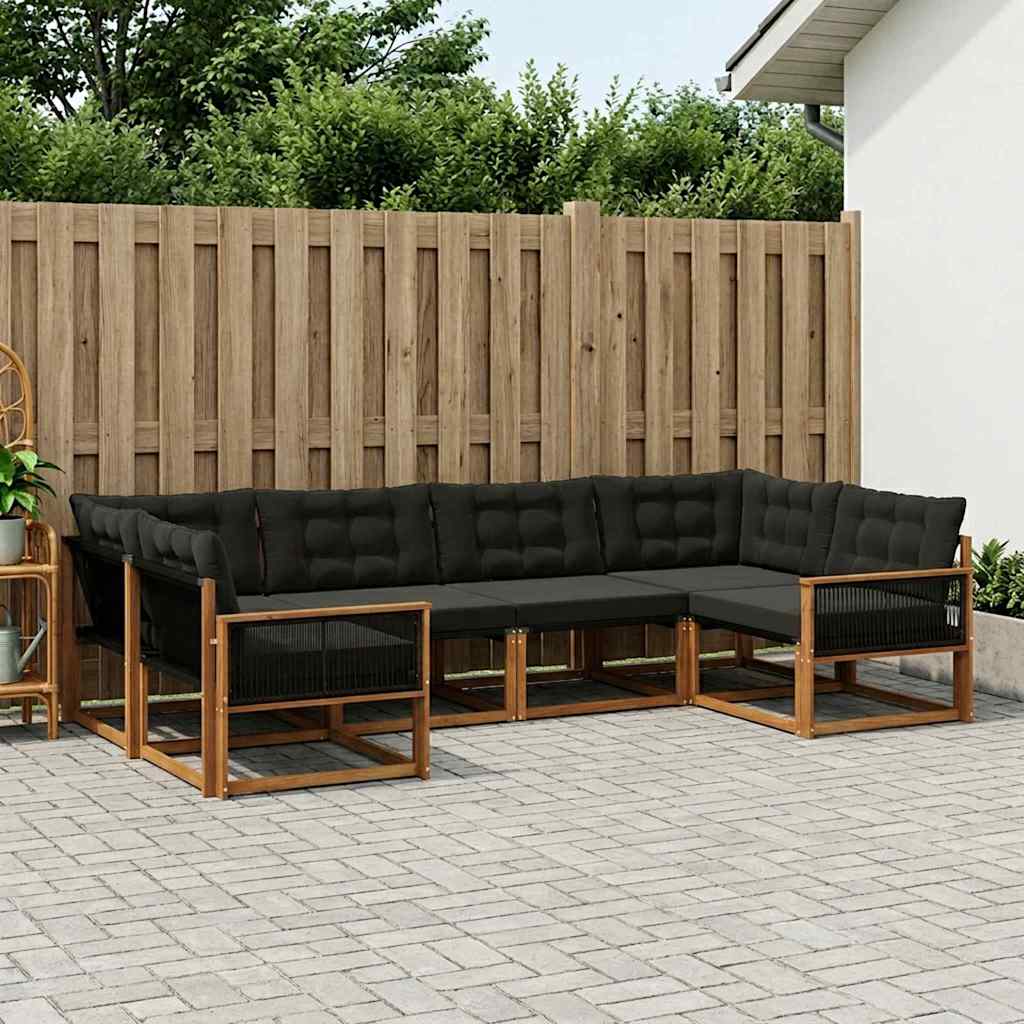 Set vanjskih sofa 6 kom. Prirodna i crna