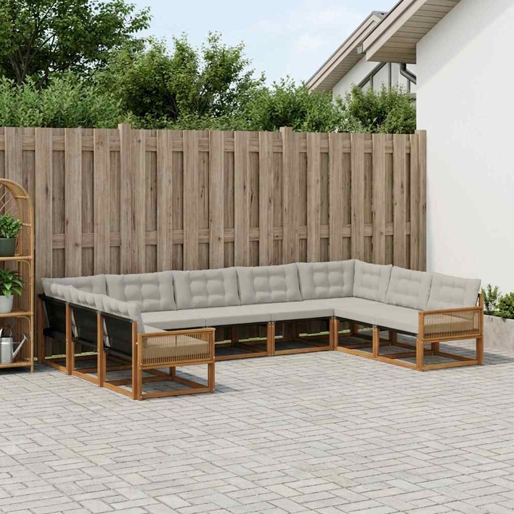 Set vanjskih sofa 9 kom. Prirodna i svjetlosiva