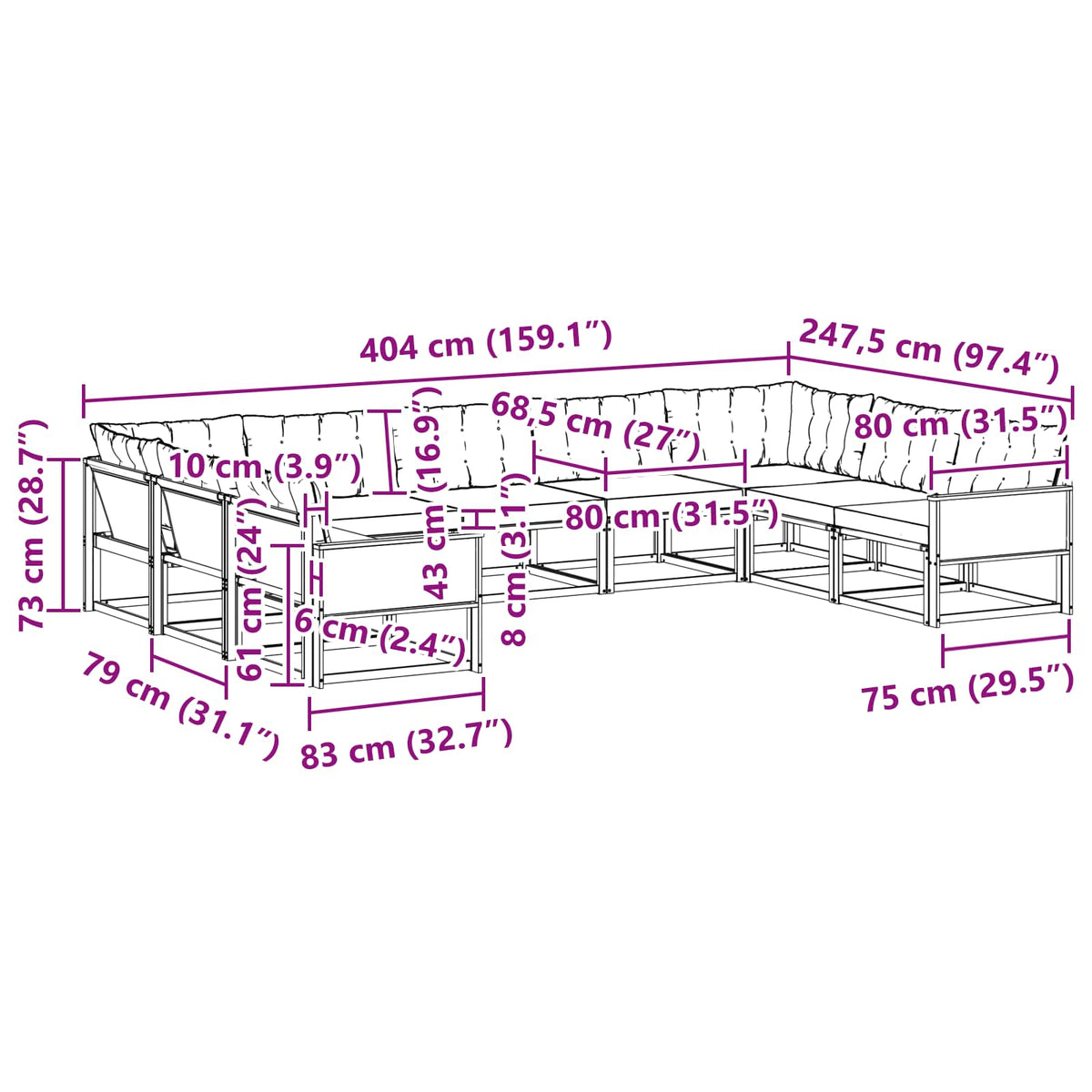 Set vanjskih sofa 9 kom. Prirodna i svjetlosiva