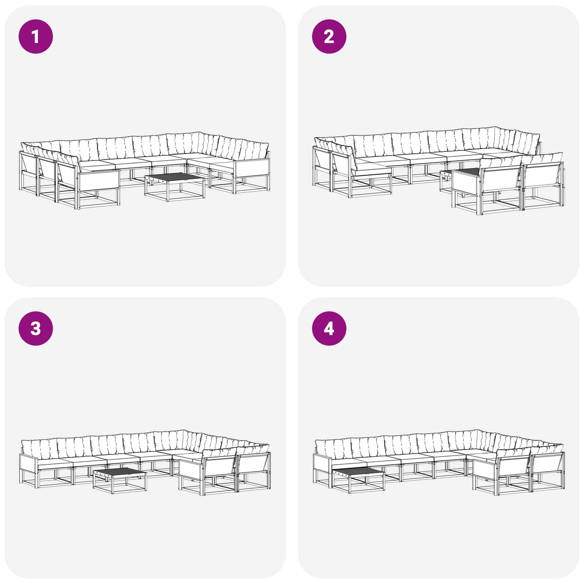 Set vanjskih sofa s jastukom 10 pcs Prirodna i svjetlosiva