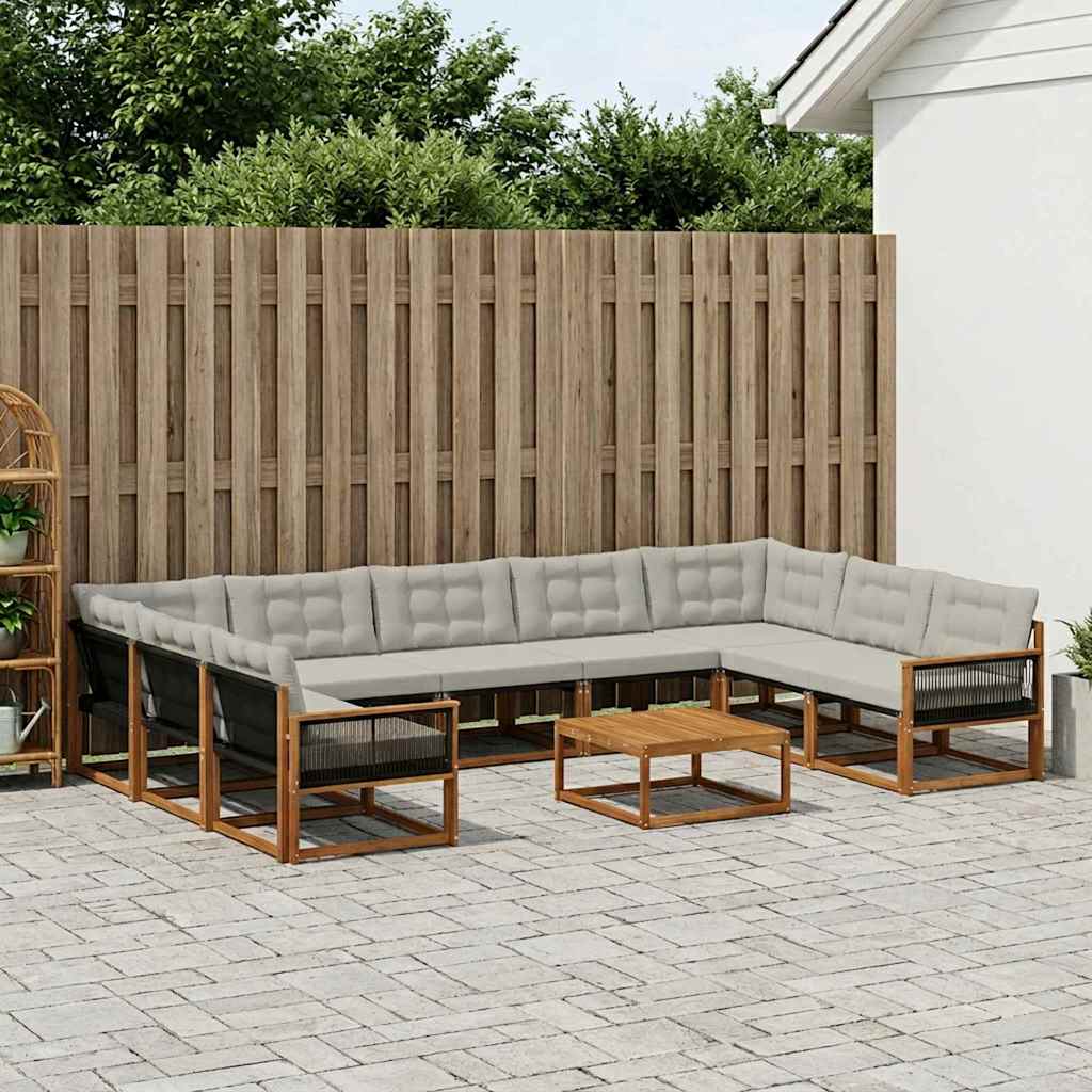 Set vanjskih sofa s jastukom 10 pcs Prirodna i svjetlosiva