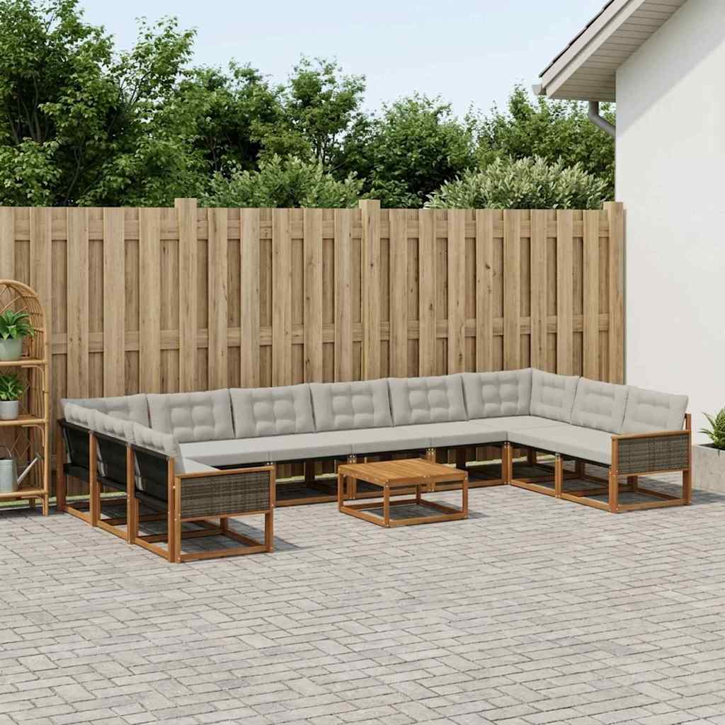 Set vanjskih sofa s jastukom 11 pcs Prirodna i svjetlosiva