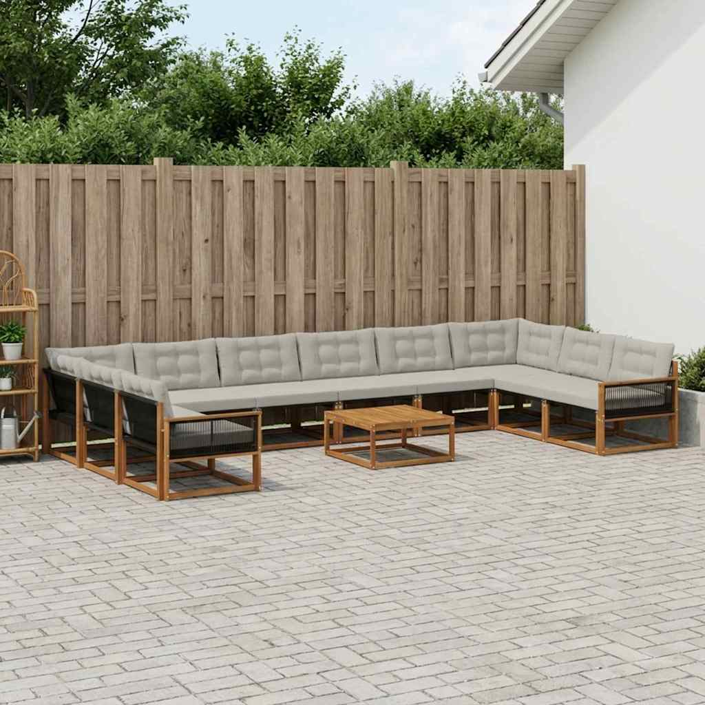 Set vanjskih sofa s jastukom 11 pcs Prirodna i svjetlosiva