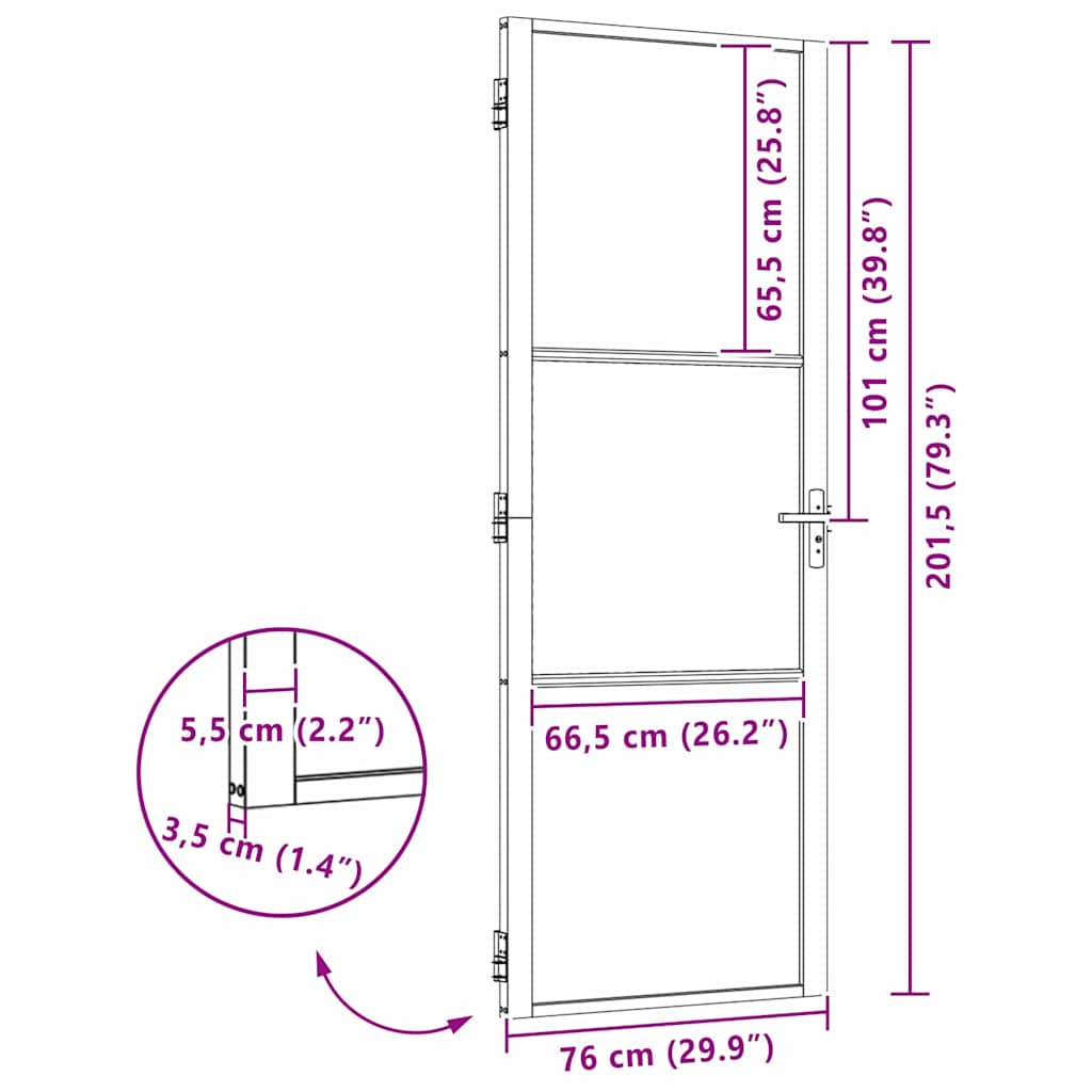 Staklena vrata Prugasti Crna 76 x 3,5 x 201,5 cm Aluminij