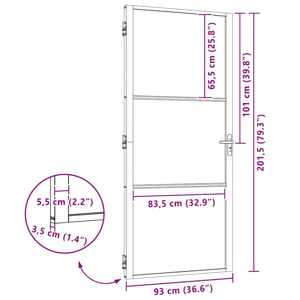 Staklena vrata Prugasti Crna 93 x 3,5 x 201,5 cm Aluminij