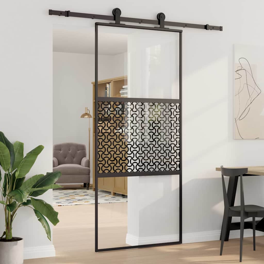 Staklena vrata Rezbarija Crna 90 x 2 x 205 cm Aluminij