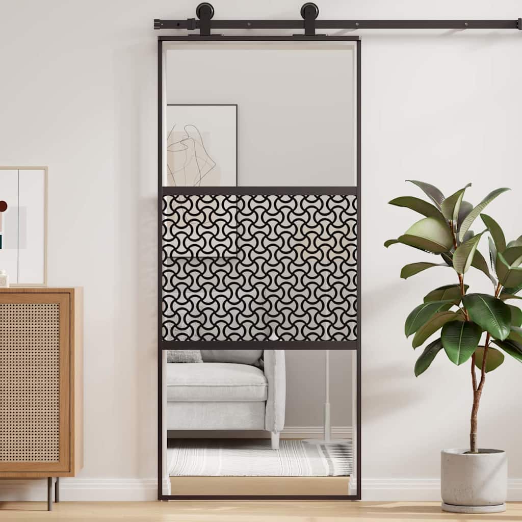 Staklena vrata Rezbarija Crna 90 x 2 x 205 cm Aluminij