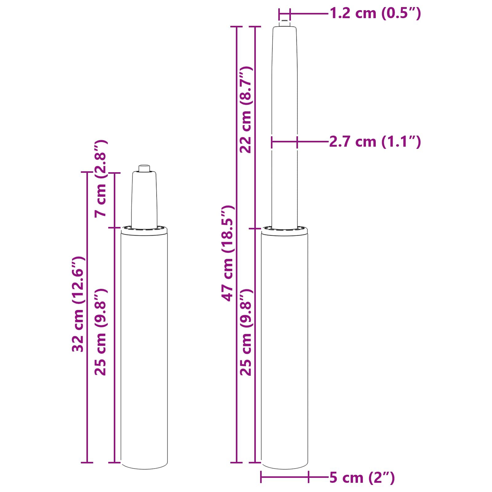 Plinski cilindar za uredsku stolicu Crna 318-473 mm Željezo