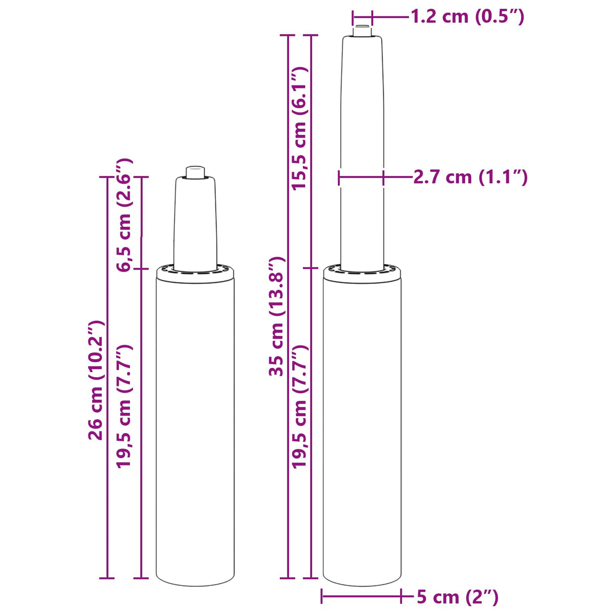 Plinski cilindar za uredsku stolicu Krom 261-351 mm Željezo