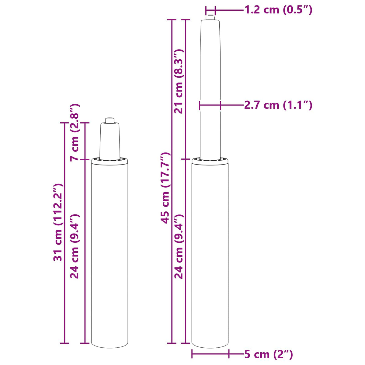 Plinski cilindar za uredsku stolicu Krom 307-447 mm Željezo