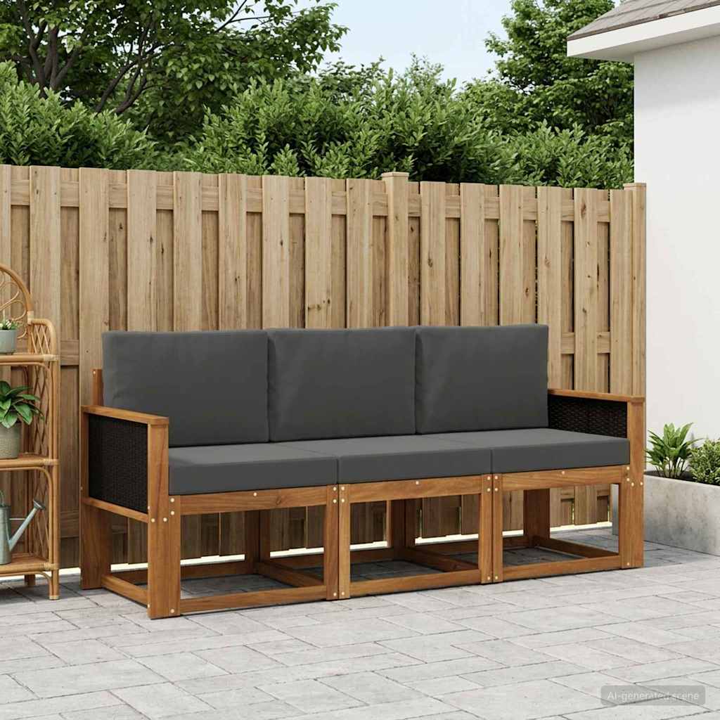 Set vanjskih sofa s jastukom 3 pcs Prirodna i antracit
