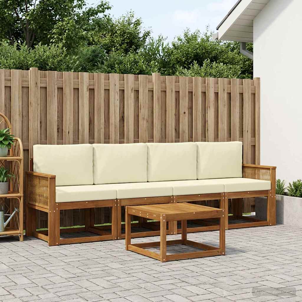 Set vanjskih sofa s jastukom 5 pcs Prirodna i krem Poliester