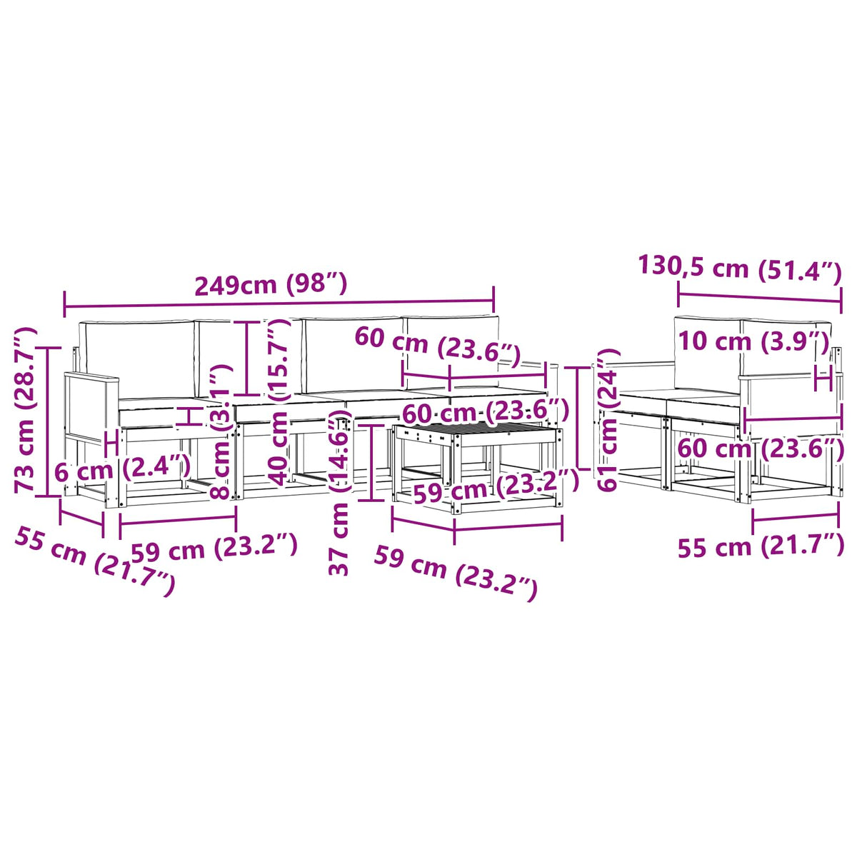 Set vanjskih sofa 6 kom. Prirodna i krem