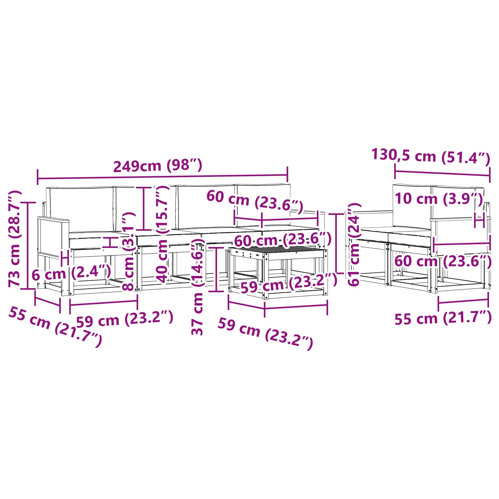 Set vanjskih sofa 7 pcs Prirodna i krem Poliester