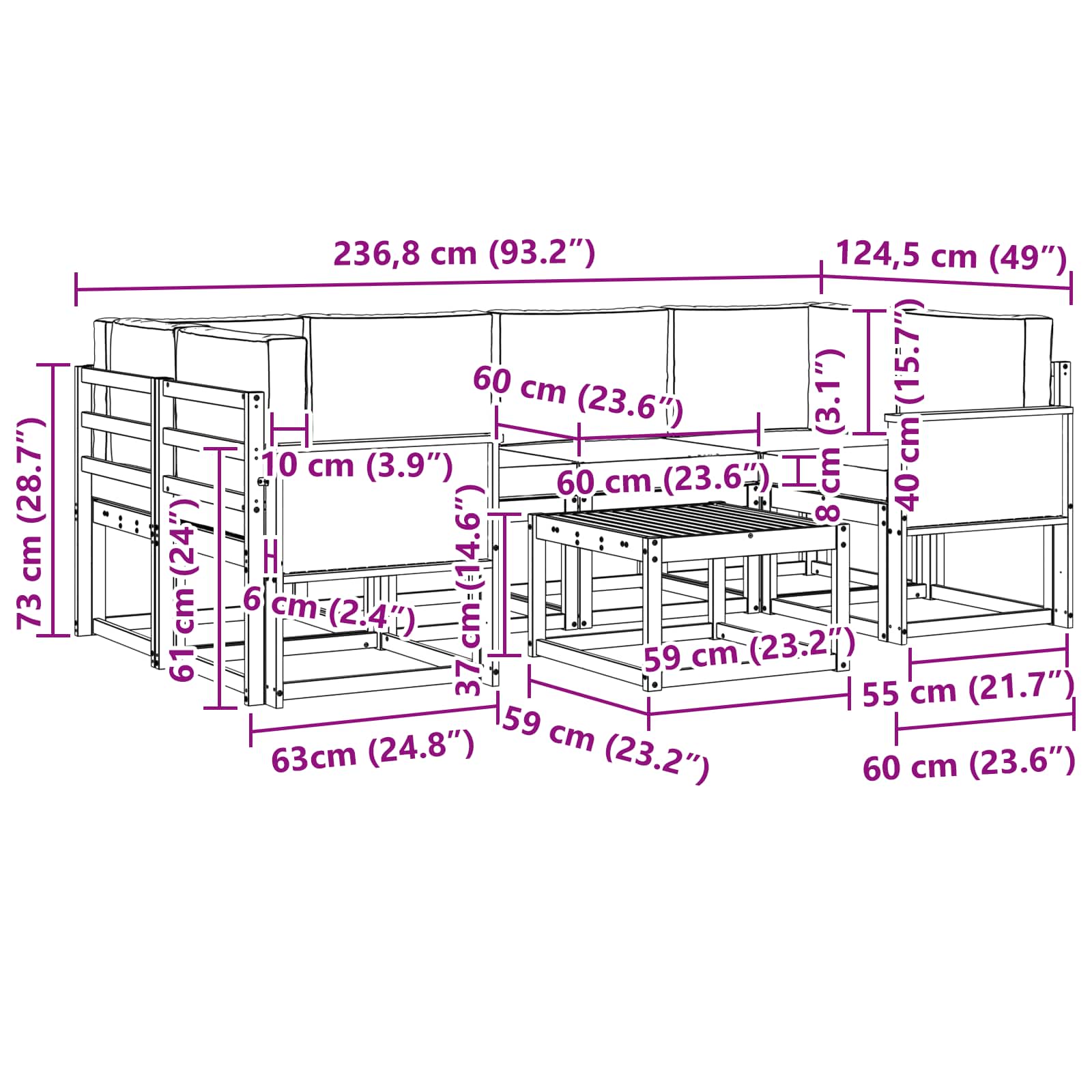 Set vanjskih sofa s jastukom 5 pcs Prirodna