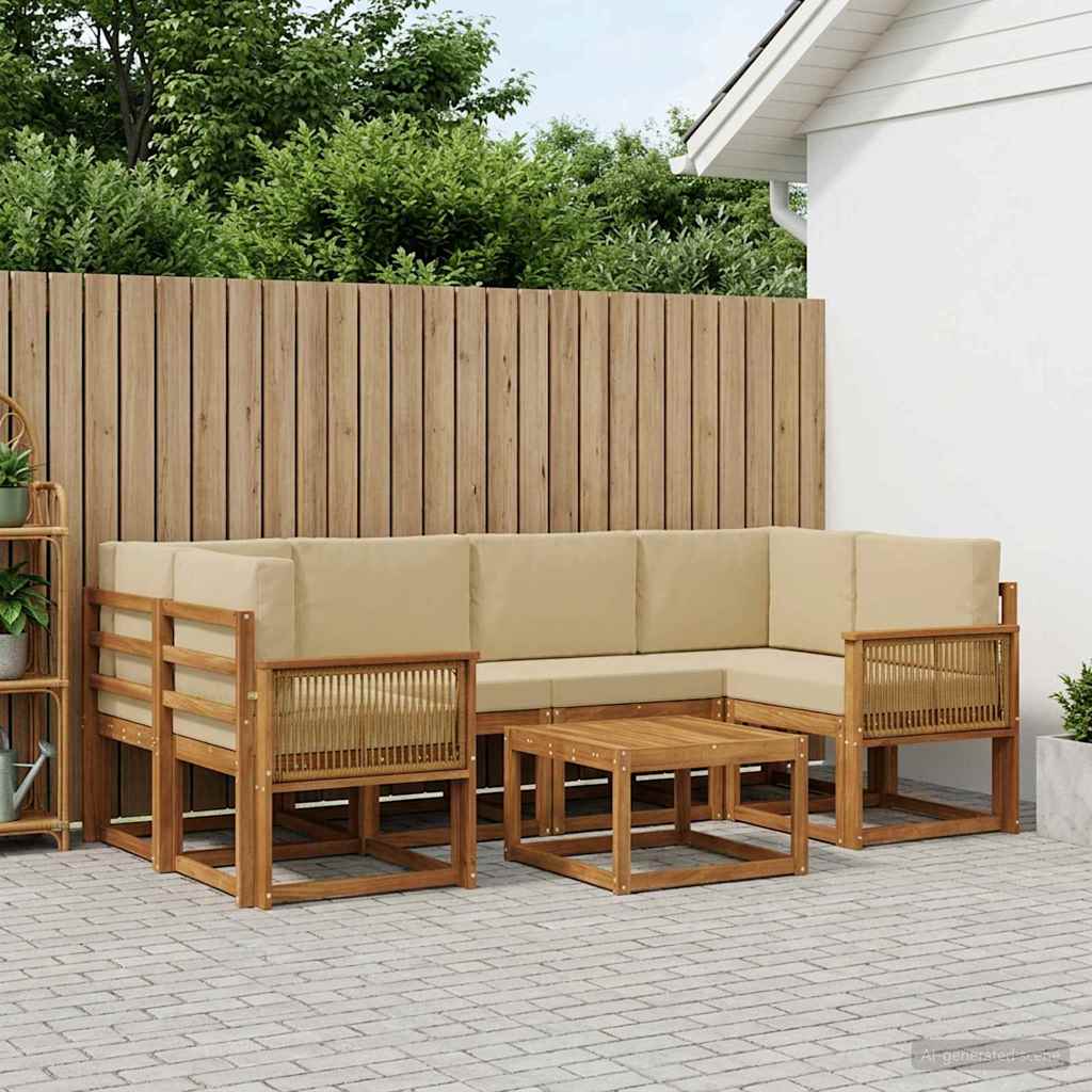 Set vanjskih sofa s jastukom 7 pcs Prirodna i bež Poliester