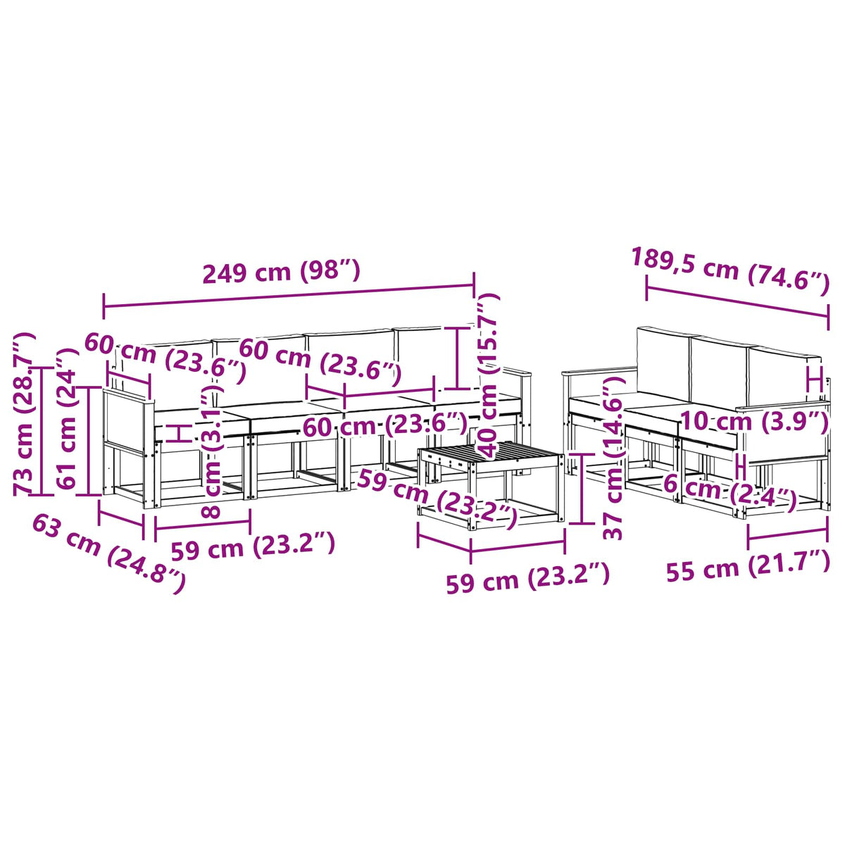 Set vanjskih sofa s jastukom 7 pcs Prirodna