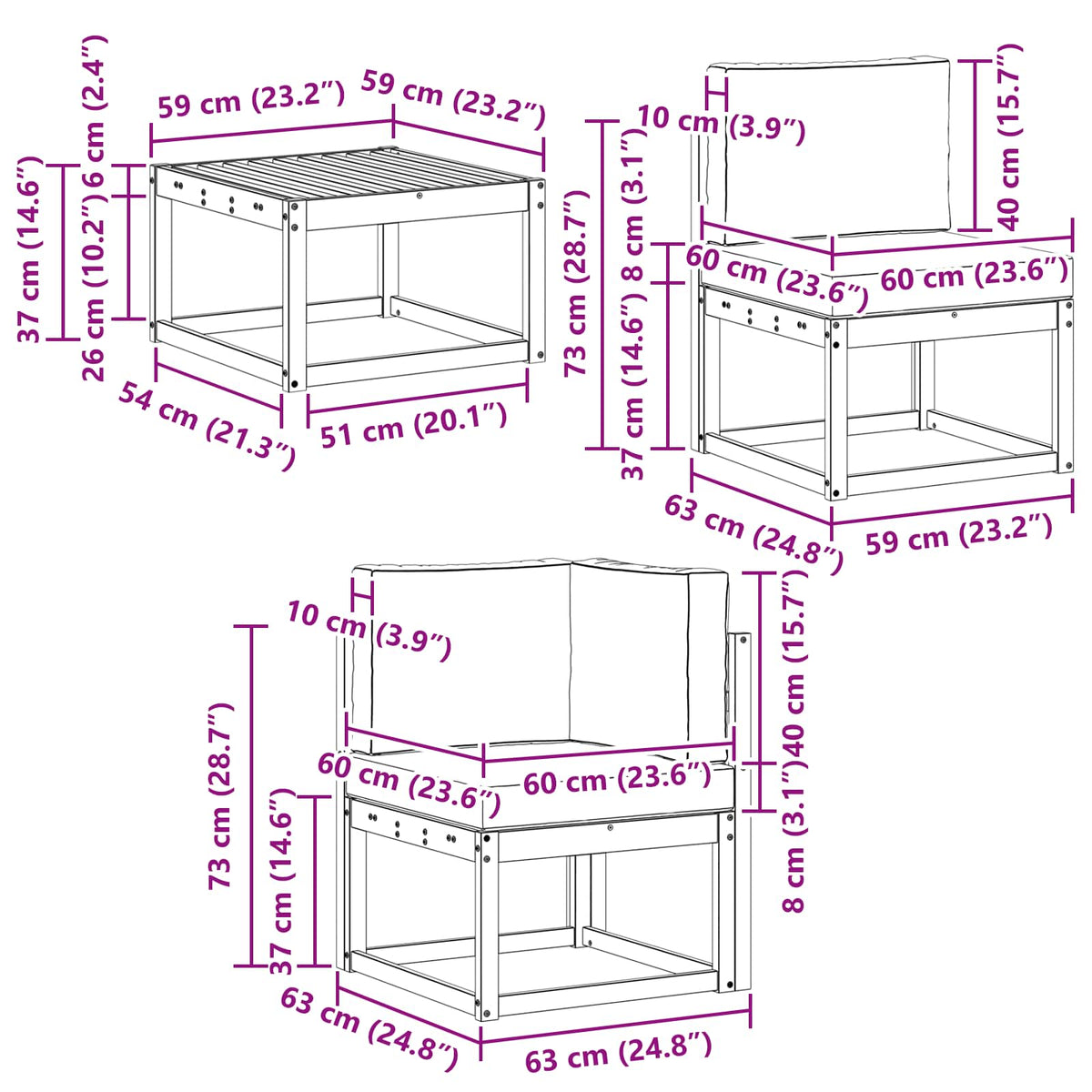 Set vanjskih sofa s jastukom 6 pcs