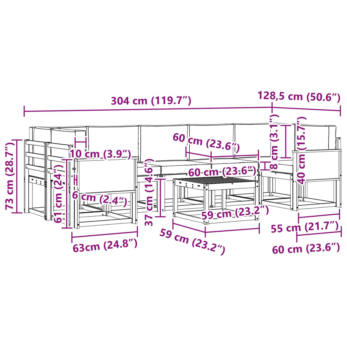 Set vanjskih sofa s jastukom 6 pcs Prirodna
