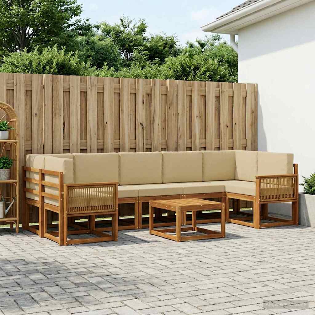 Set vanjskih sofa s jastukom 8 pcs Prirodna i bež Poliester