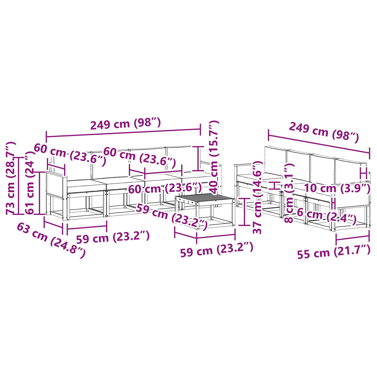 Set vanjskih sofa s jastukom 7 pcs Prirodna