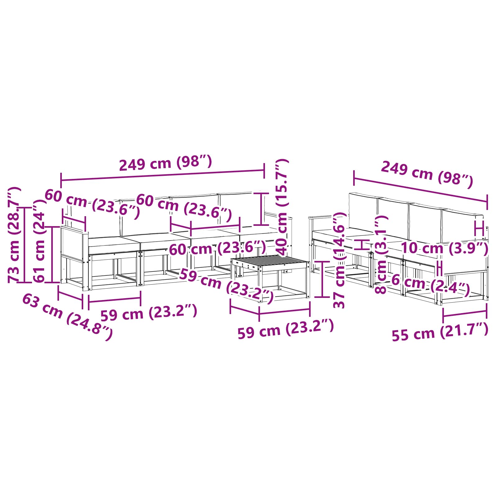 Set vanjskih sofa 9 pcs Prirodna i antracit Poliester