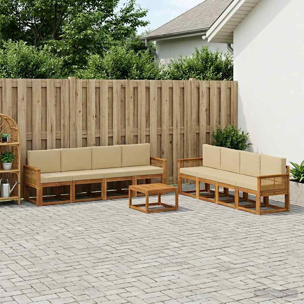 Set vanjskih sofa s jastukom 9 pcs Prirodna i bež Poliester