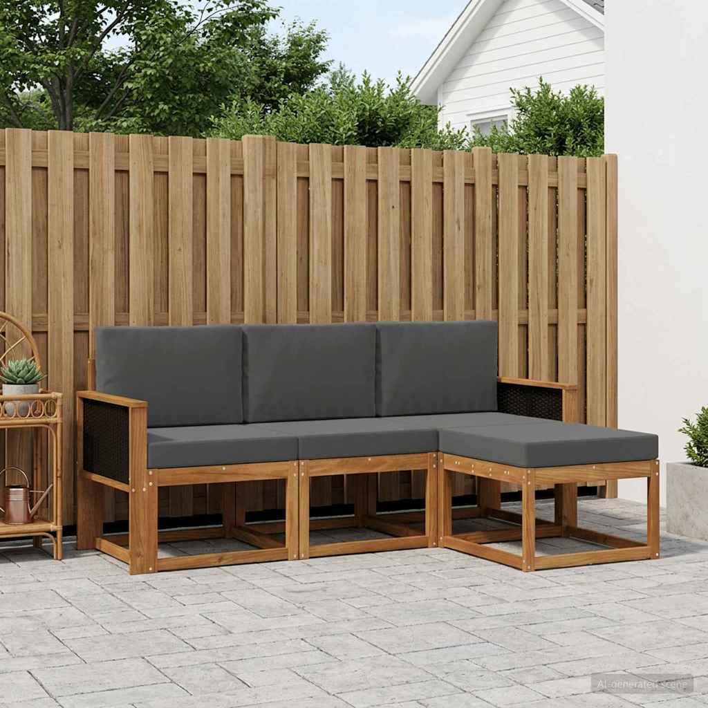 Set vanjskih sofa 4 kom. Prirodna i antracit