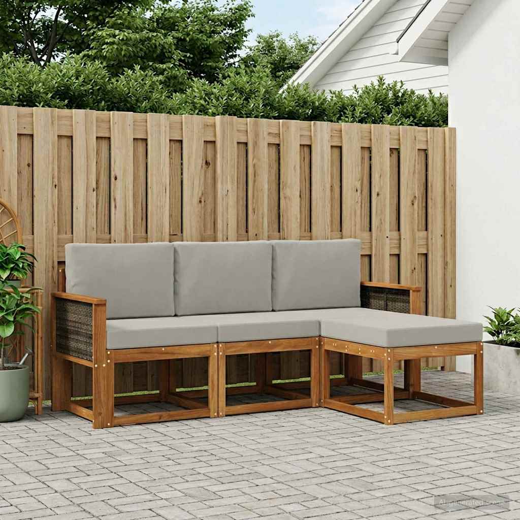 Set vanjskih sofa 4 kom. Prirodna i svjetlosiva