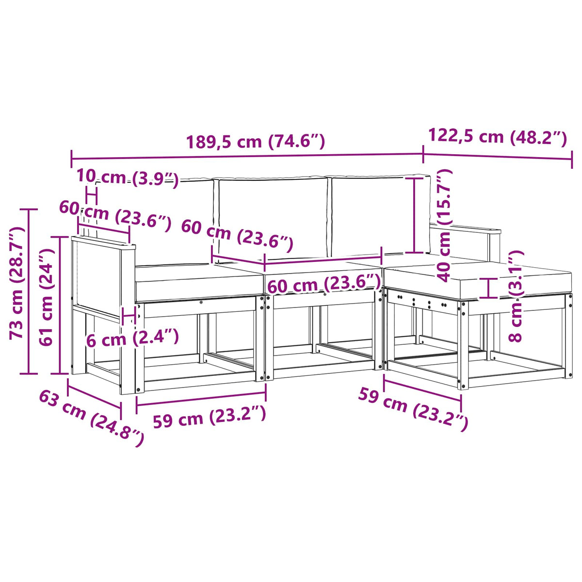 Set vanjskih sofa s jastukom 4 pcs Prirodna